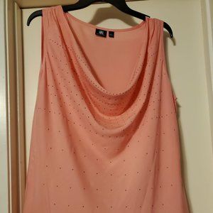 Elegant Coral Color Loose Neckline Ladies Blouse